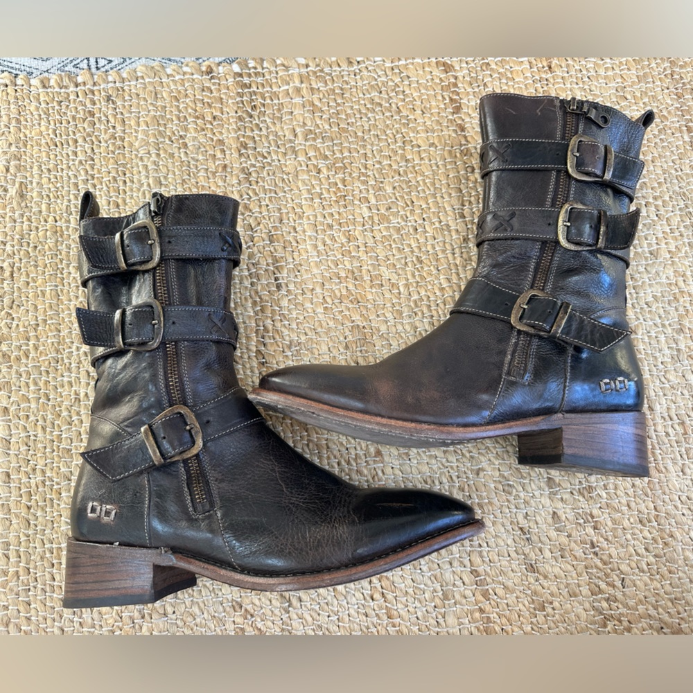 Bed stu Blanchett 3 buckle zip up rocker boot dark brown made in the USA‎ 9.5